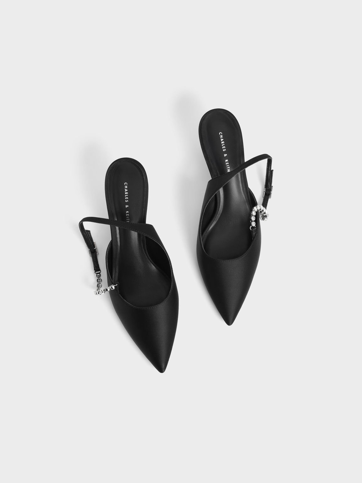 Sepatu Pumps Recycled Polyester Gem-Strap Slingback, Black, hi-res