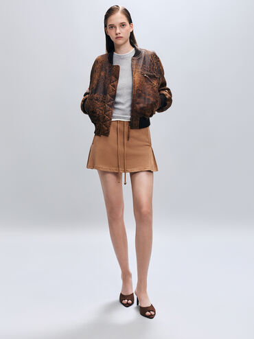 Faux Suede Pointed Peep-Toe Heeled Mules, Dark Brown, hi-res