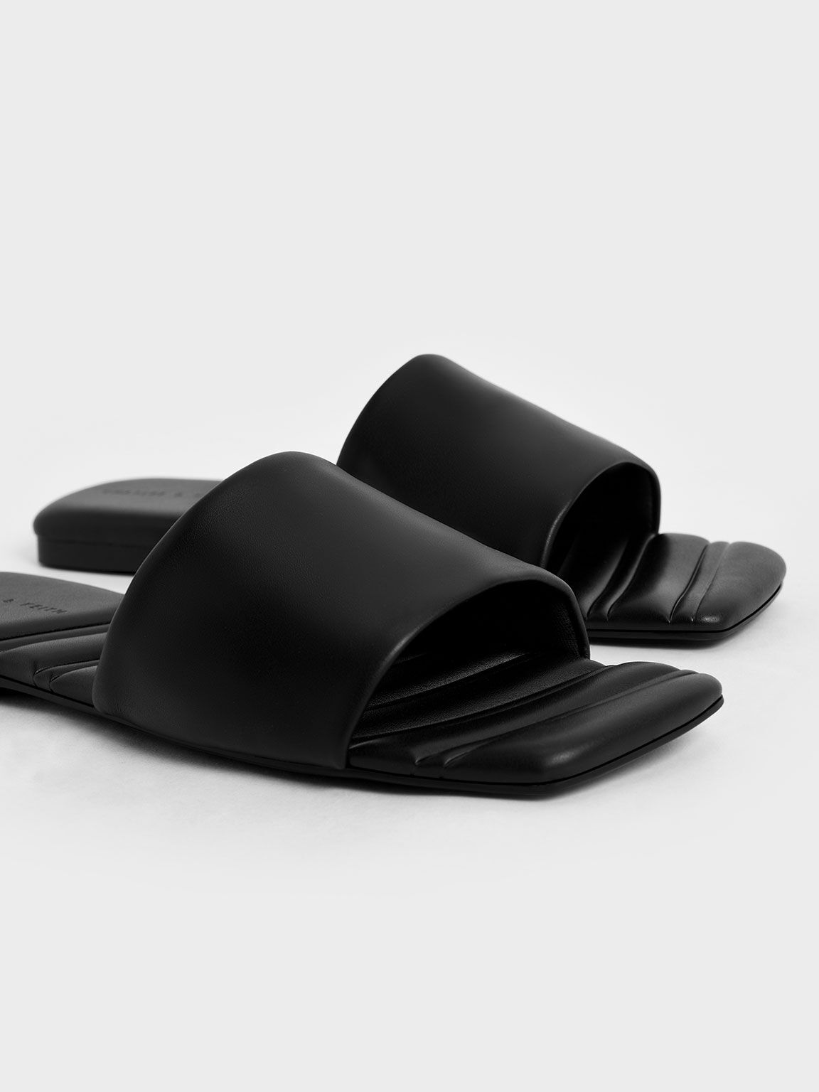 Sandal Slide Padded Square Toe, Black, hi-res
