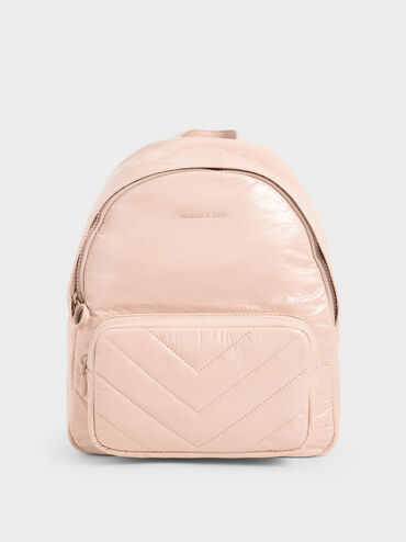 Quilted Double Zip Backpack, Nude, hi-res