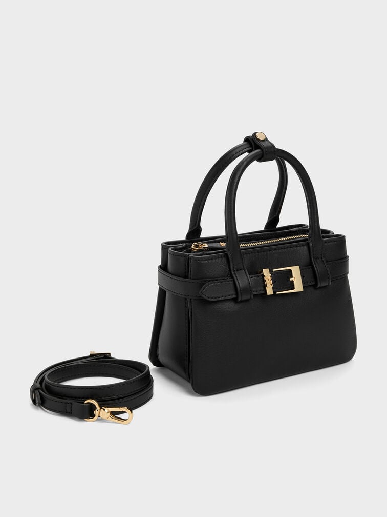 Tas Tote Belted Jody Leather, Black, hi-res