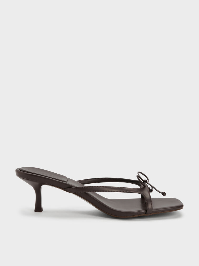 Bow Thong Kitten Heels, Dark Brown, hi-res