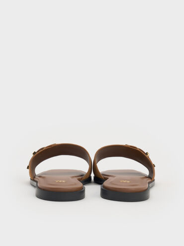 Whitney Suede & Leather Buckled Square-Toe Slide Sandals, Brown, hi-res