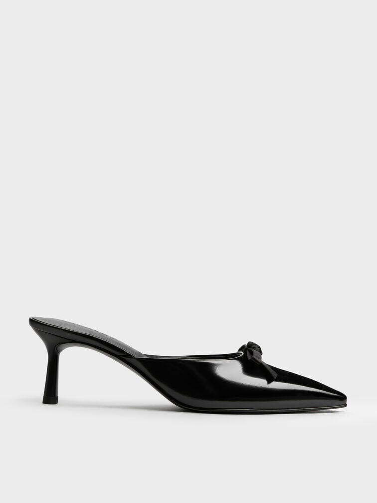 Rose-Bow Pointed Heeled Mules, Black Box, hi-res