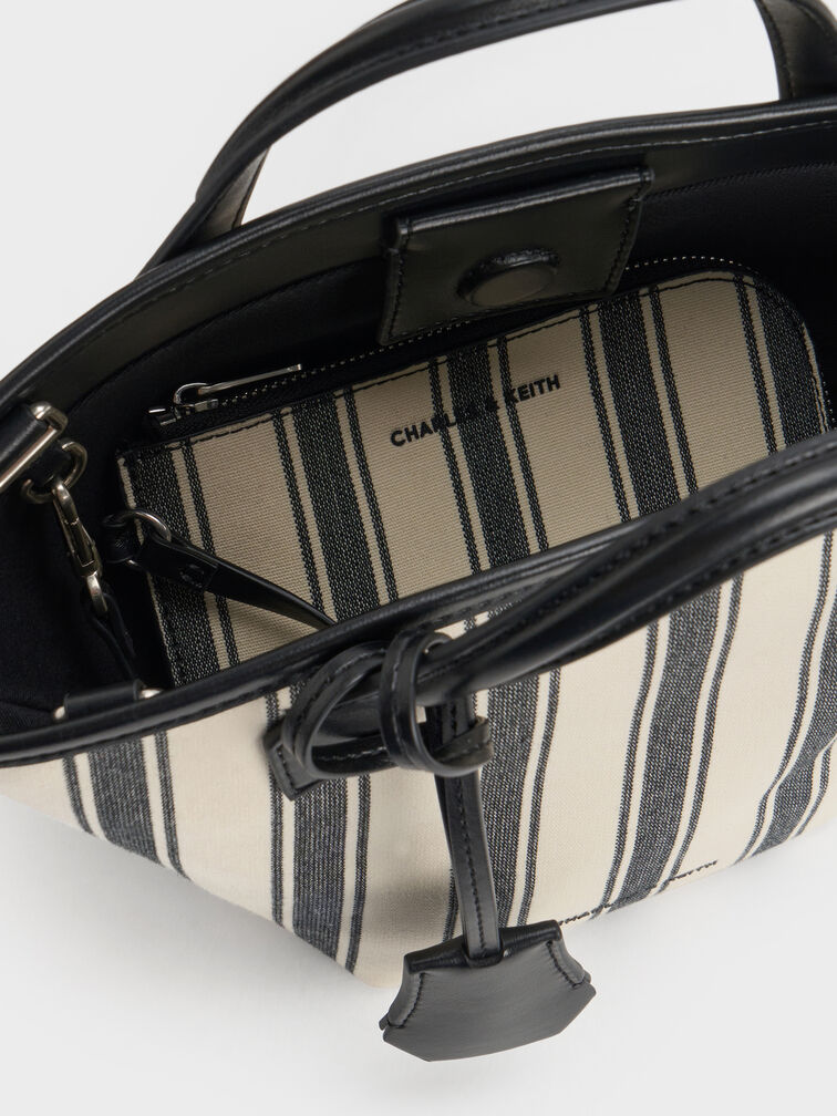 Tas Tote Striped Ivanna Mini Canvas, Noir, hi-res