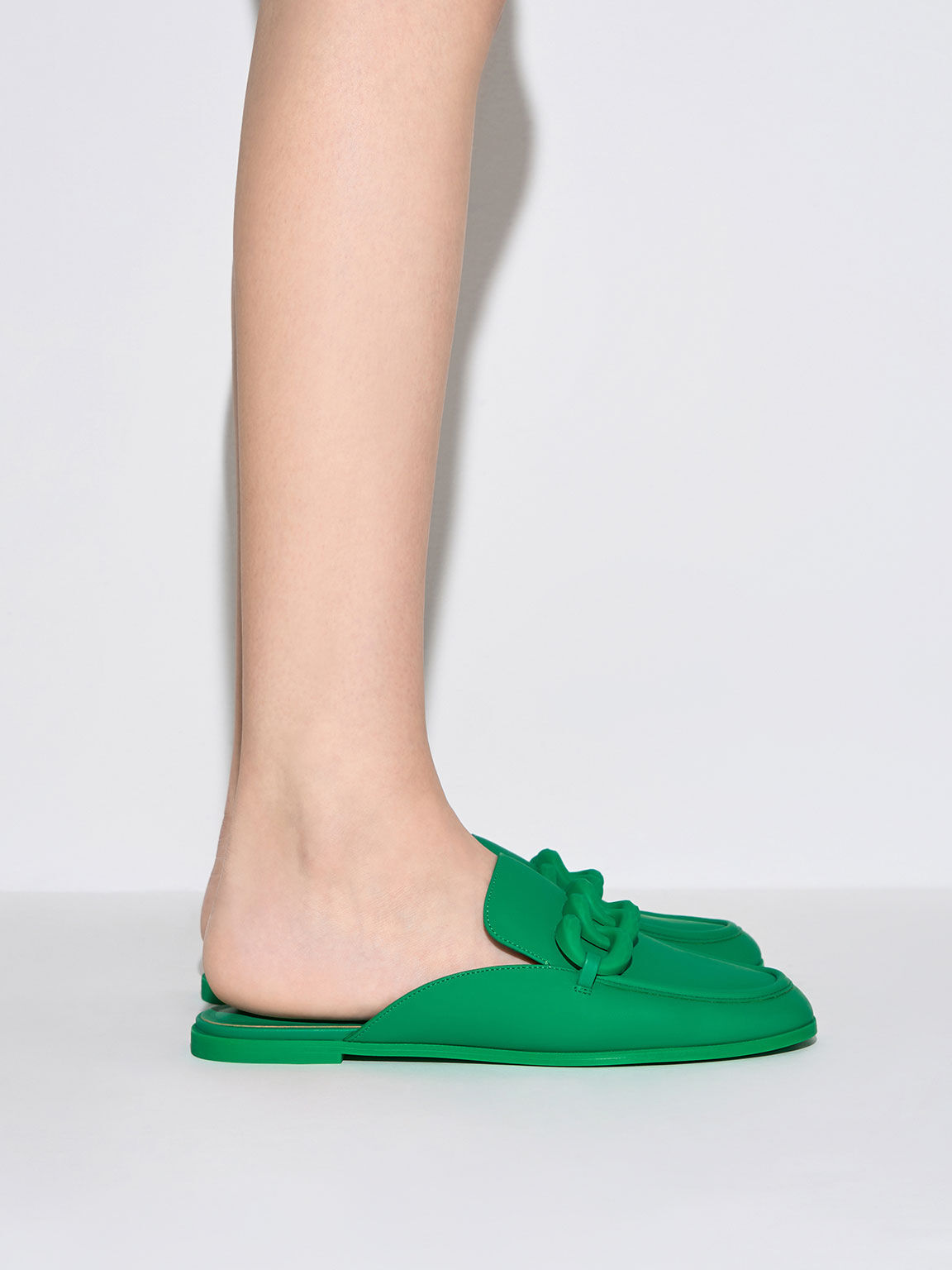 Chunky Chain Loafer Flats, Green, hi-res