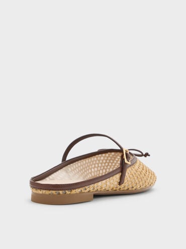 Raffia Bow Mary Jane Mules, Dark Brown Textured, hi-res
