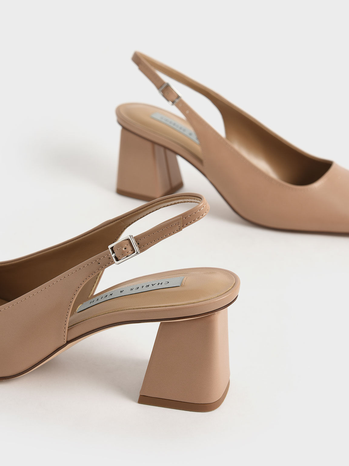 Camel Square-Toe Block Heel Slingback 