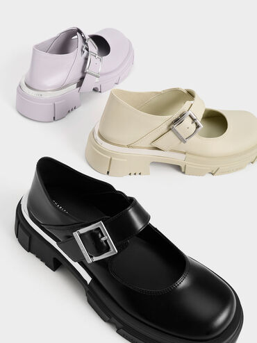 Sepatu Mary Janes Metallic Accent Dakota, Black, hi-res