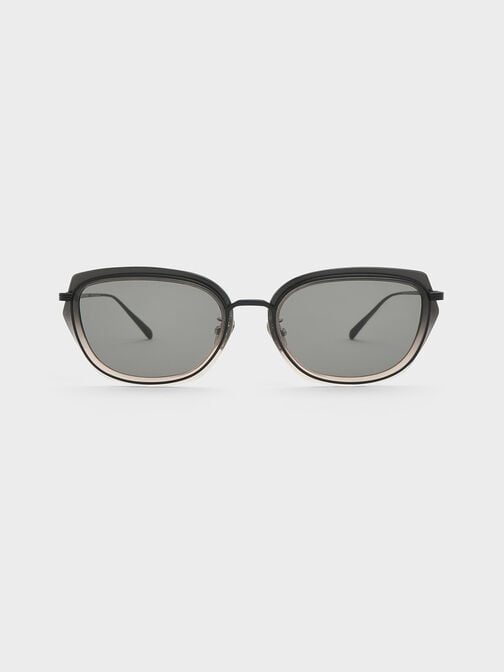 Kacamata Geometric-Frame Metallic Rim, Black, hi-res