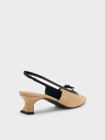 Woven Buckle-Strap Slingback Pumps, Natural, hi-res