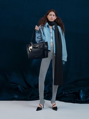 Delfina Belted Tote Bag, Noir, hi-res