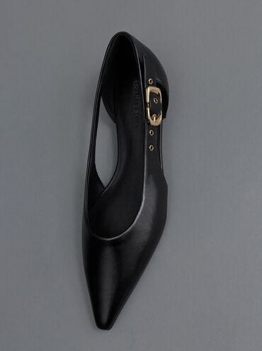 Sepatu Flats Ballet Cut-Out Buckled, Black, hi-res