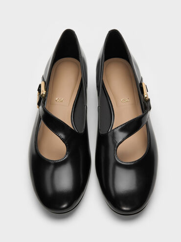 Daena Leather Asymmetric-Strap Mary Janes, Black Box, hi-res
