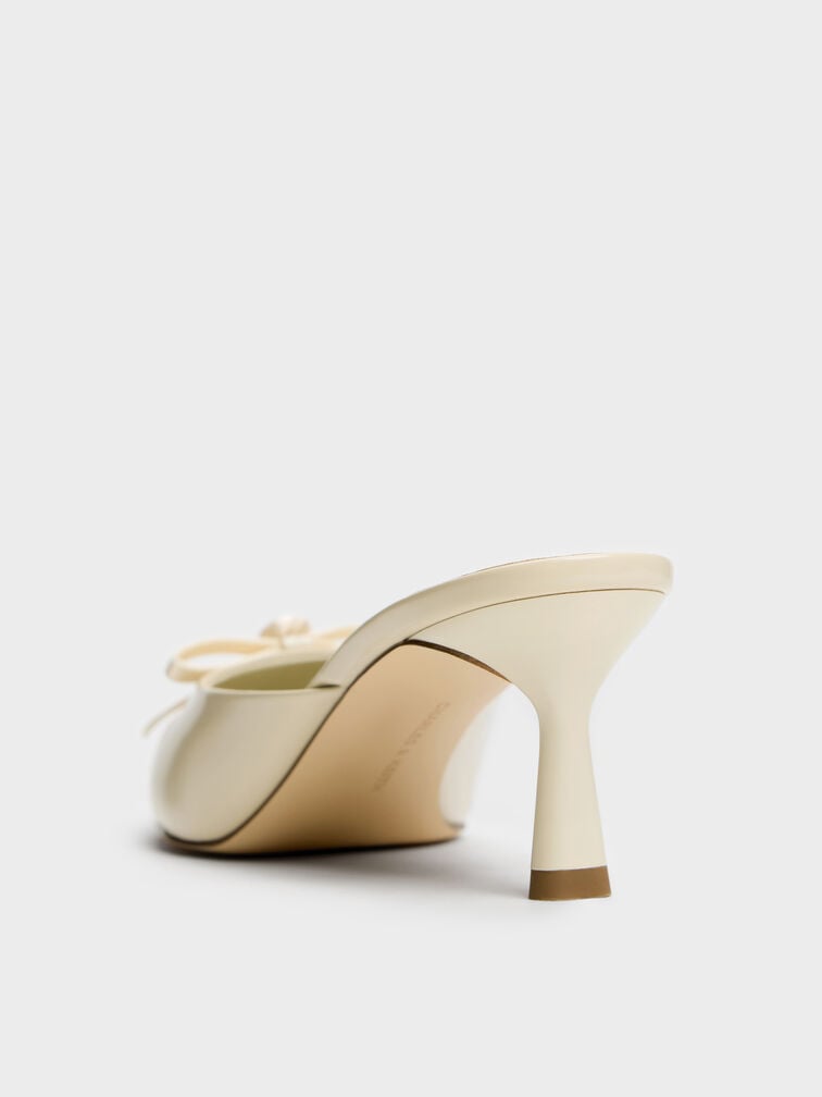 Rose-Bow Pointed Heeled Mules, Beige, hi-res