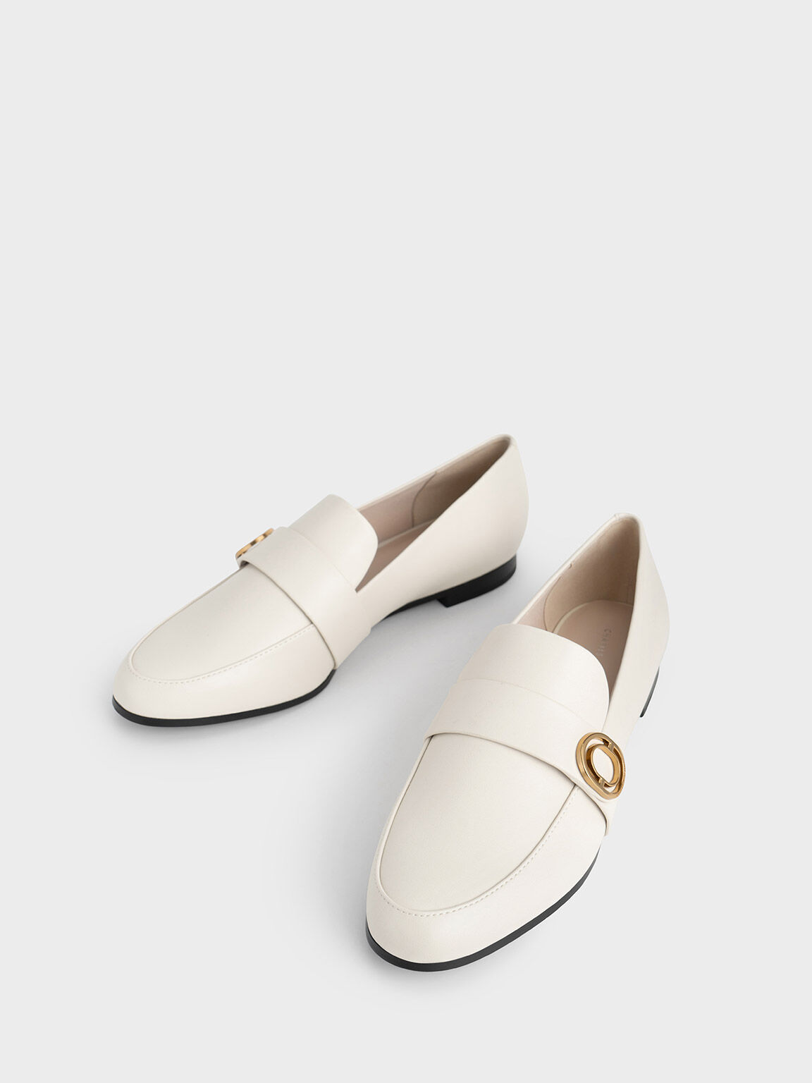 Metallic Accent Almond-Toe Penny Loafers, Chalk, hi-res