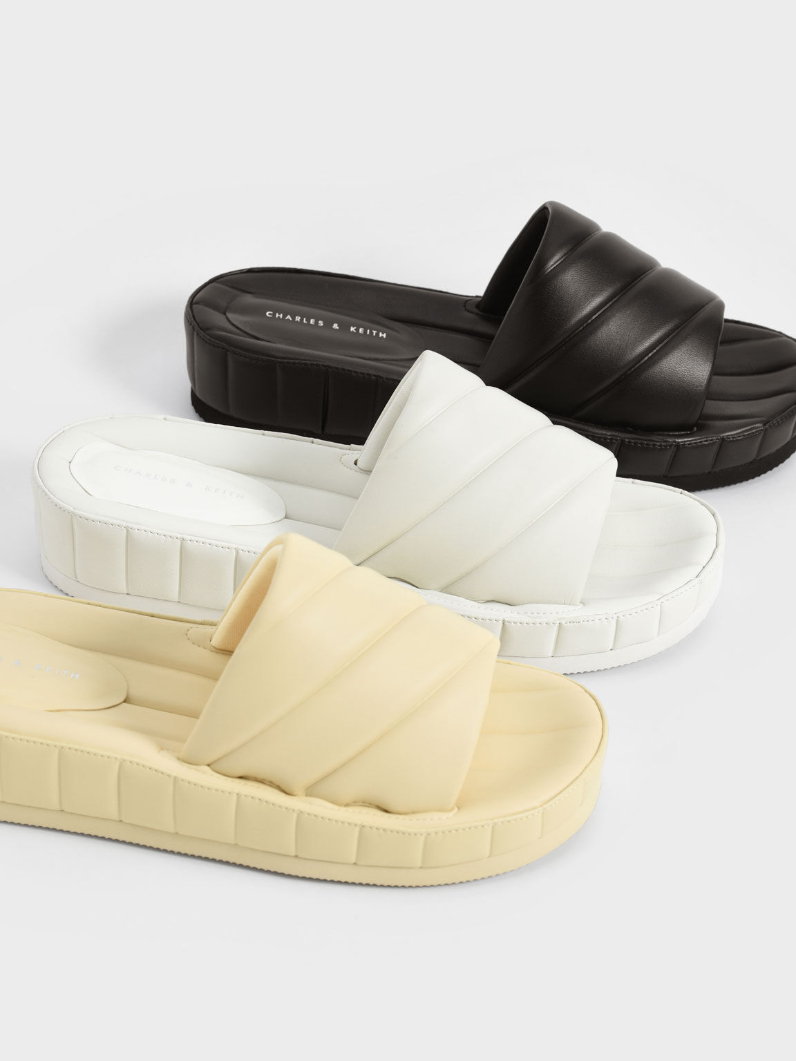 Puffy Flatform Slide Sandals, White, hi-res