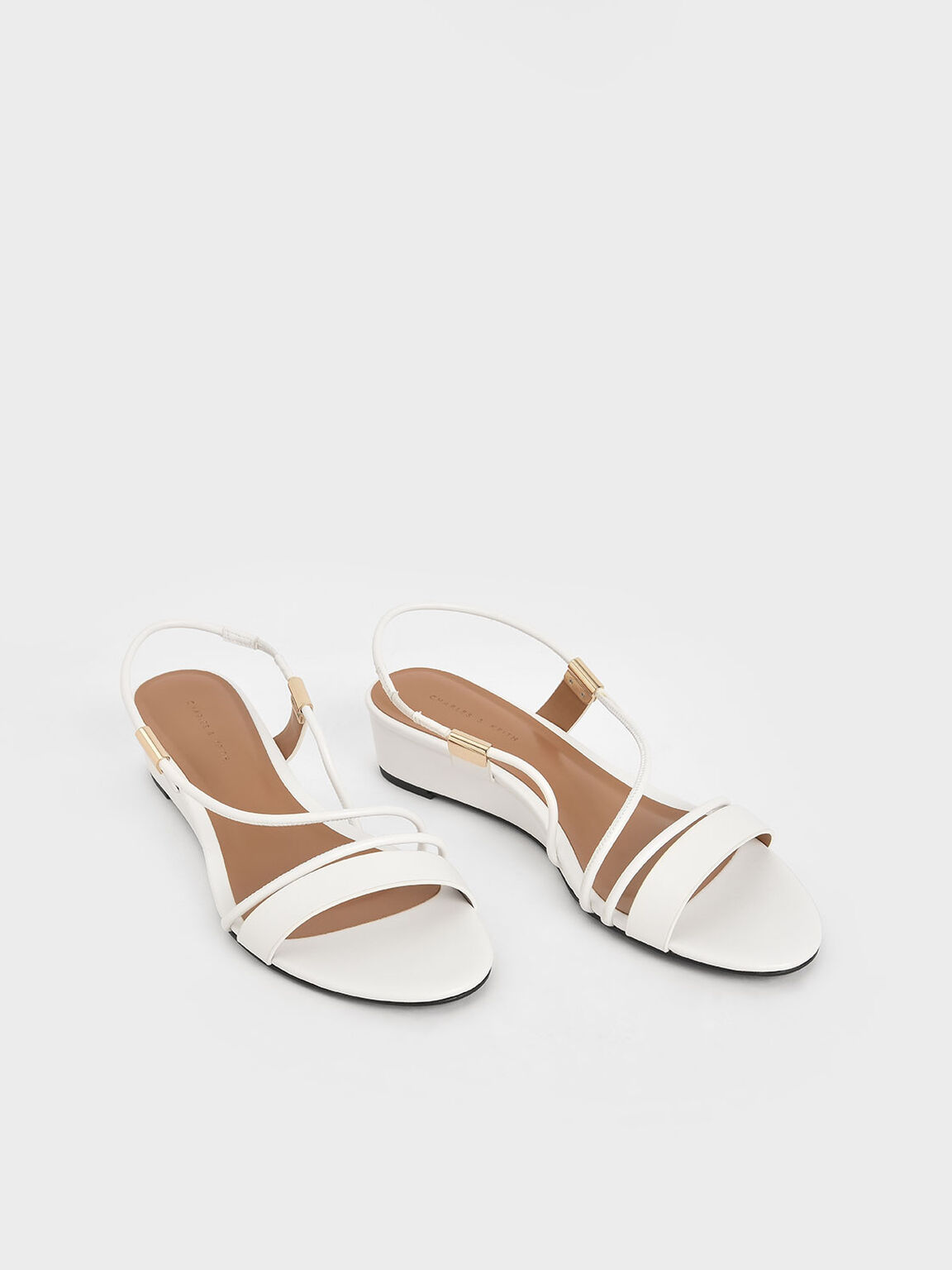 Sepatu Wedges Strappy Slingback, White, hi-res