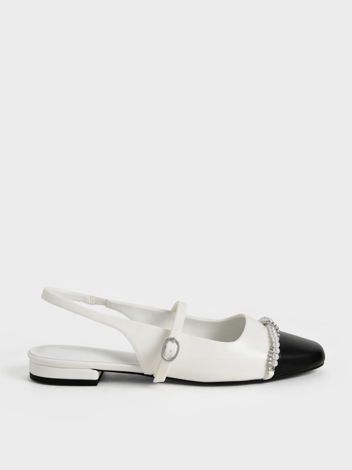 Sepatu Ballerinas Bead & Gem-Embellished Slingback, White, hi-res