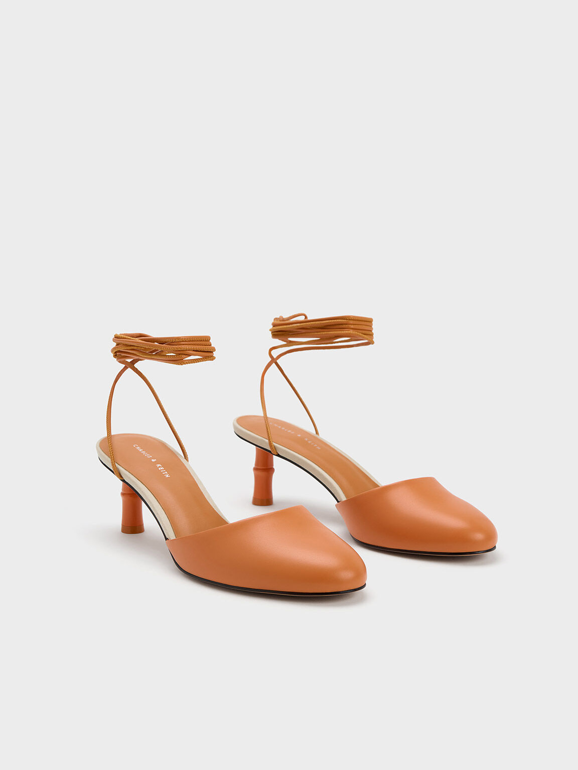 Sepatu Pumps Tie-Around Bamboo Heel, Orange, hi-res