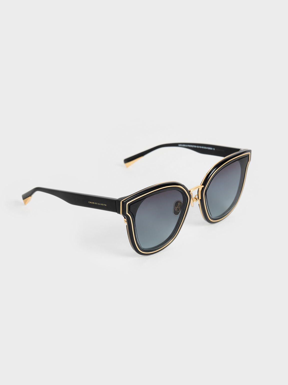 Kacamata Gold-Trim Rectangular, Black, hi-res