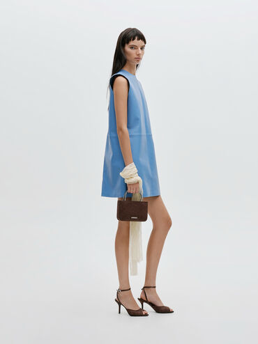 Jennis Lace & Satin Top Handle Bag, Dark Brown Textured, hi-res