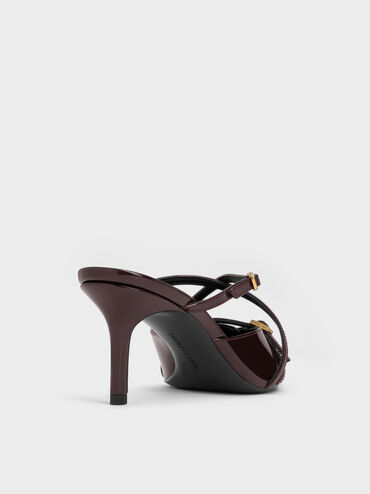Maybelle Patent Pointed Heeled Mules, Burgundy, hi-res