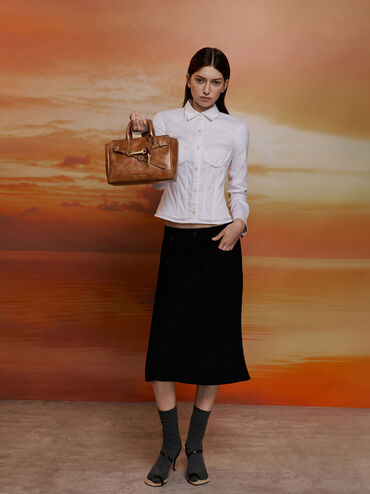 Tas Tote Belted Delfina Mini, Distressed Tan, hi-res