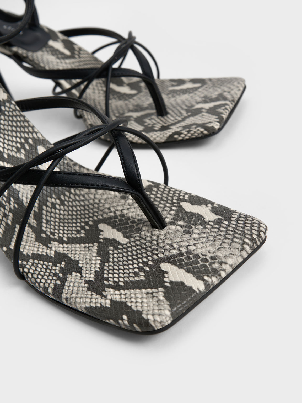 Sandal Thong Snake-Print Ankle Strap, Animal Print Natural, hi-res