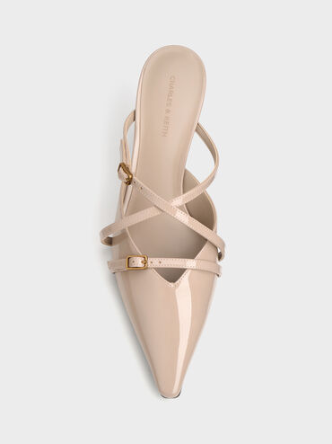 Sepatu Mules Heeled Pointed Patent Maybelle, Nude, hi-res