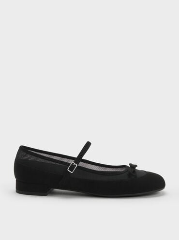 Mulligan Faux Suede & Mesh Mary Janes, Black Textured, hi-res
