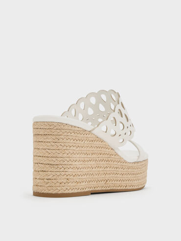 Sepatu Wedges Espadrille Cut-Out, White, hi-res