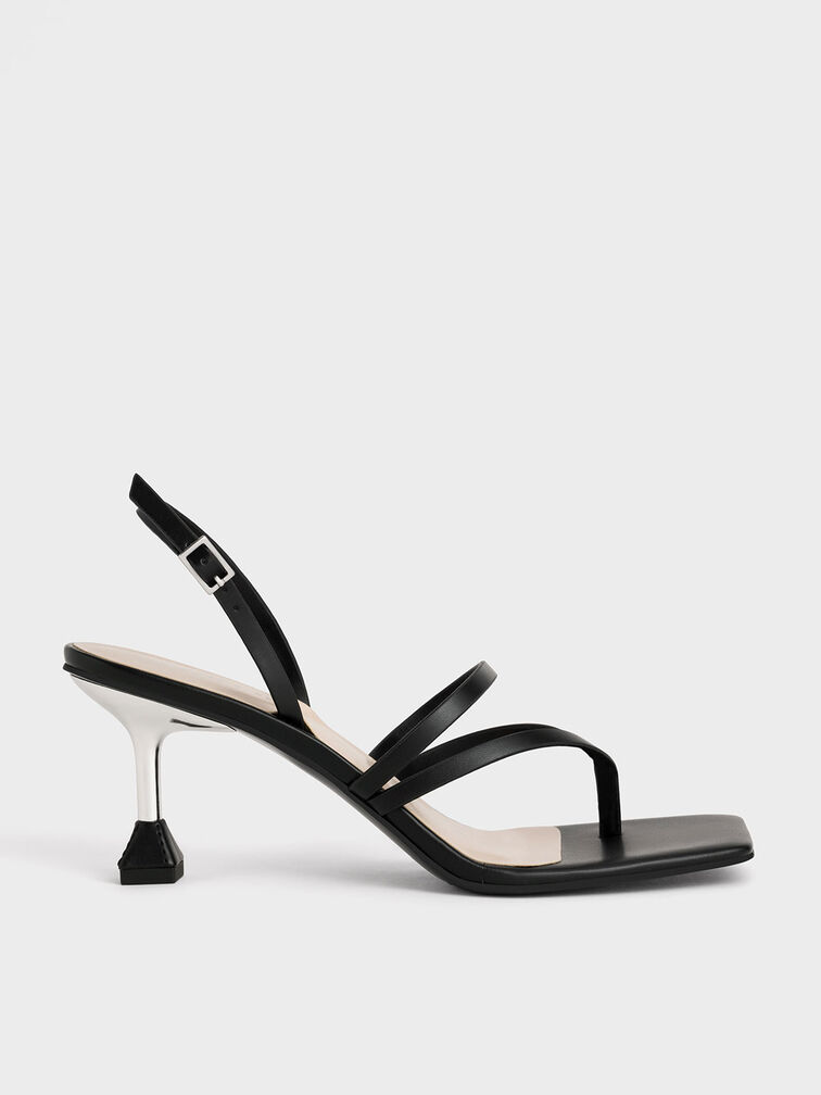 Sandal Sculptural Heel Thong, Black, hi-res