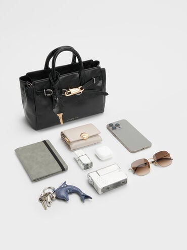 Tas Tote Belted Delfina Mini, Noir, hi-res