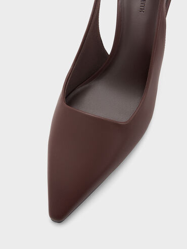 Sepatu Slingback Pumps Kitten-Heel Pointed-Toe, Dark Brown, hi-res