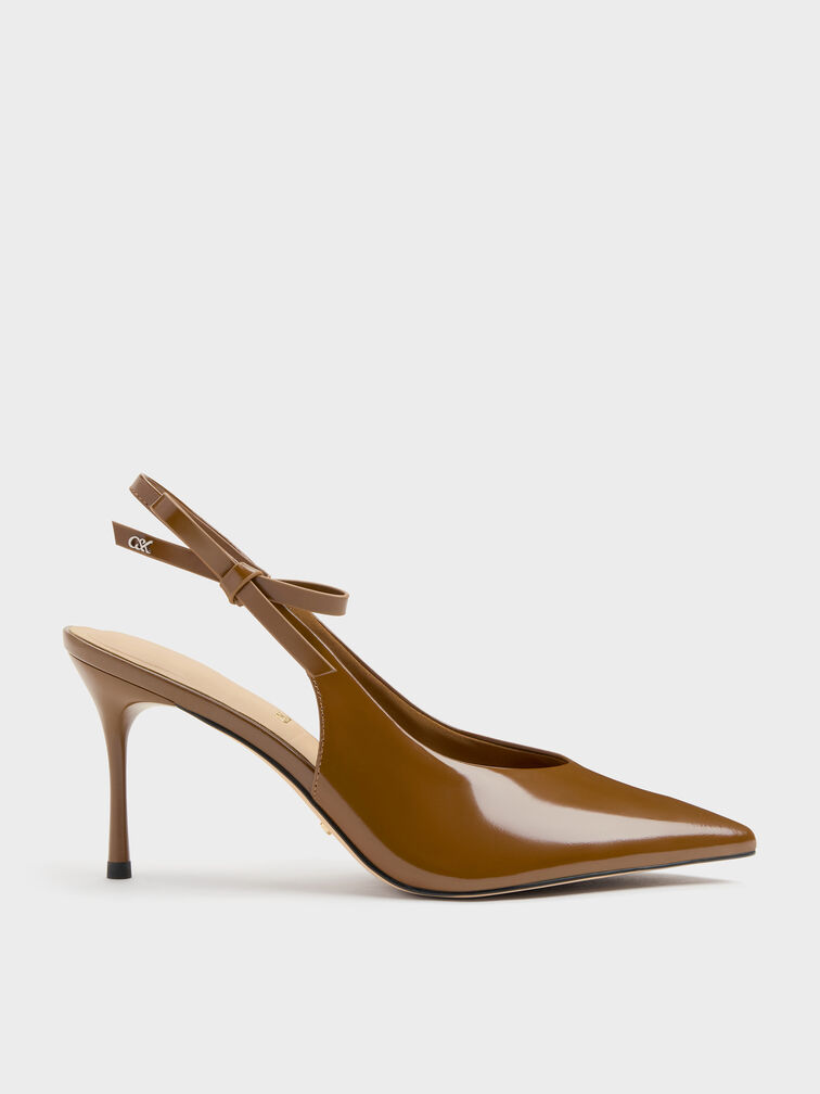 Sepatu Pumps Slingback Leather Anastasia, Brown, hi-res