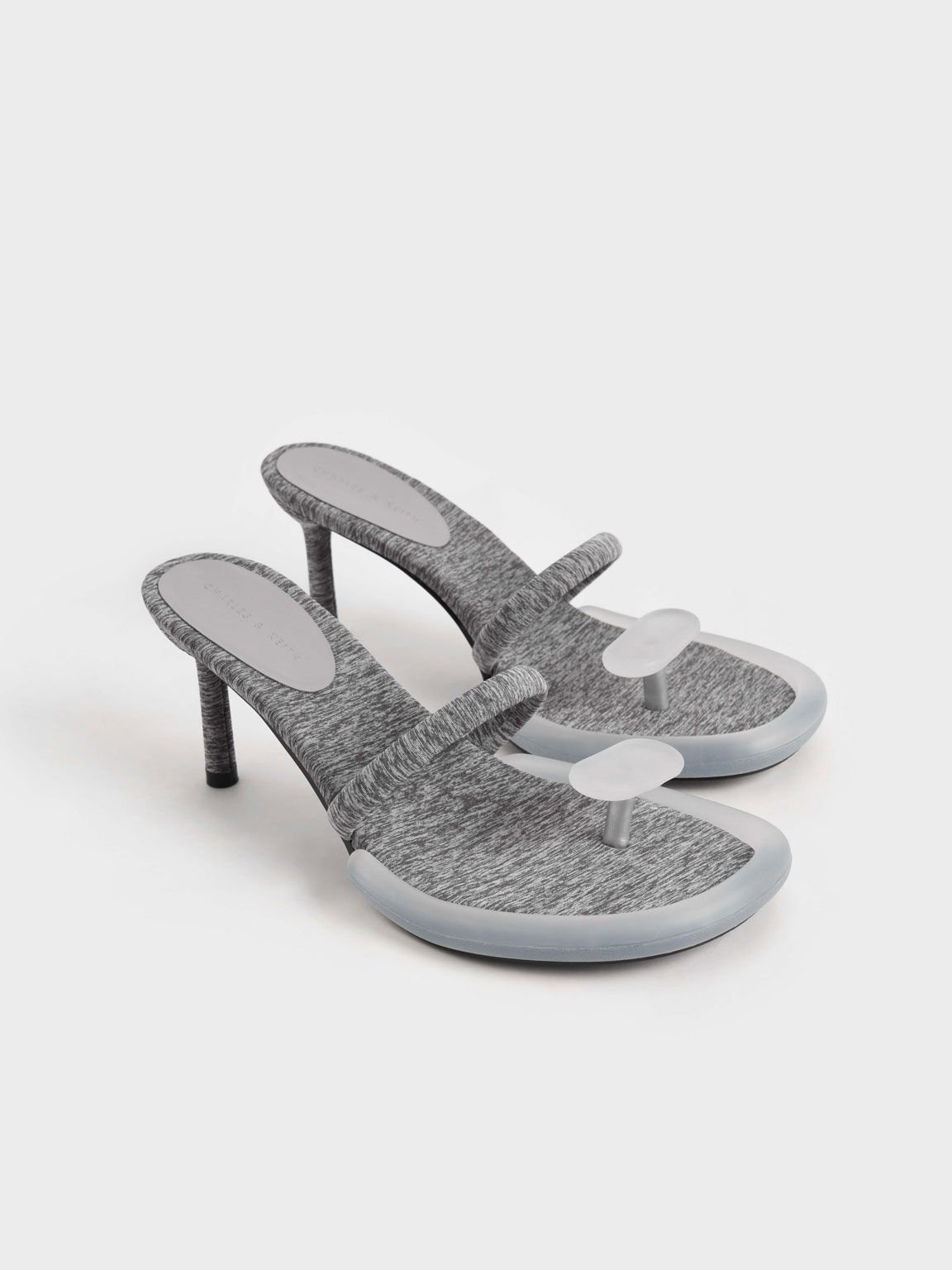 Sandal Thong Electra Recycled Polyester Heeled, Light Grey, hi-res