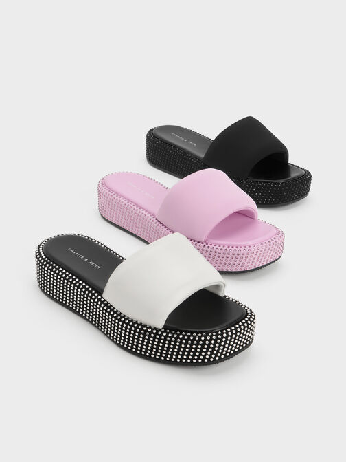 Sandal Flatform Crystal-Embellished Nylon, Black, hi-res
