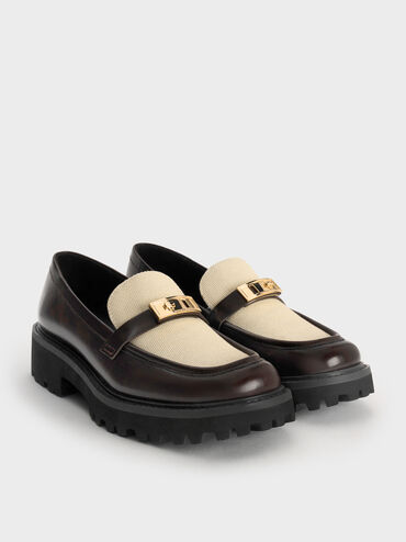 Sepatu Loafers Platform Metallic-Accent Lando Canvas Two-Tone, Multi, hi-res