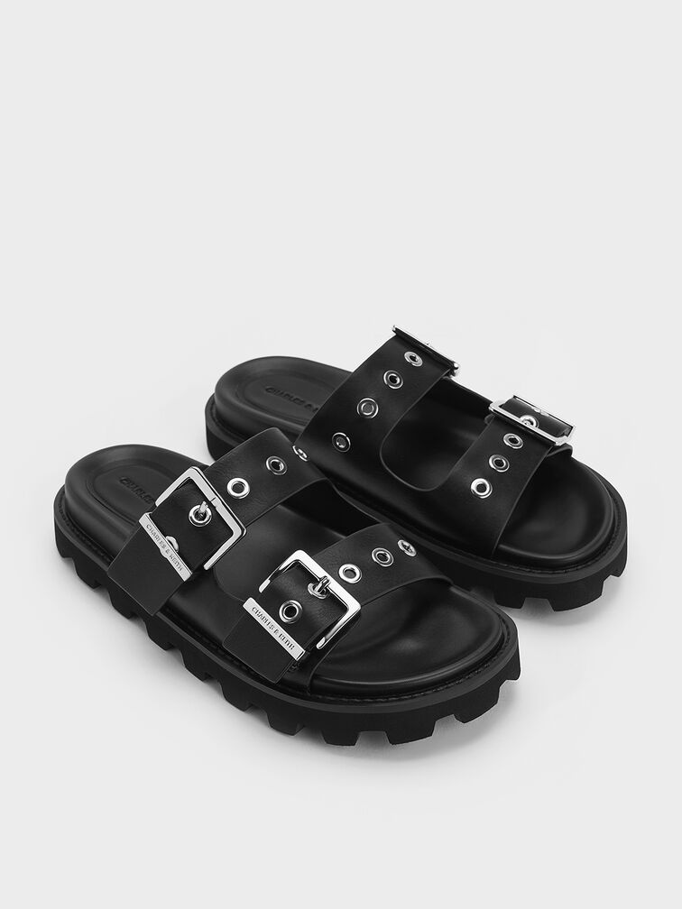 Sandal Slides Grommet Double-Strap Trill, Black, hi-res
