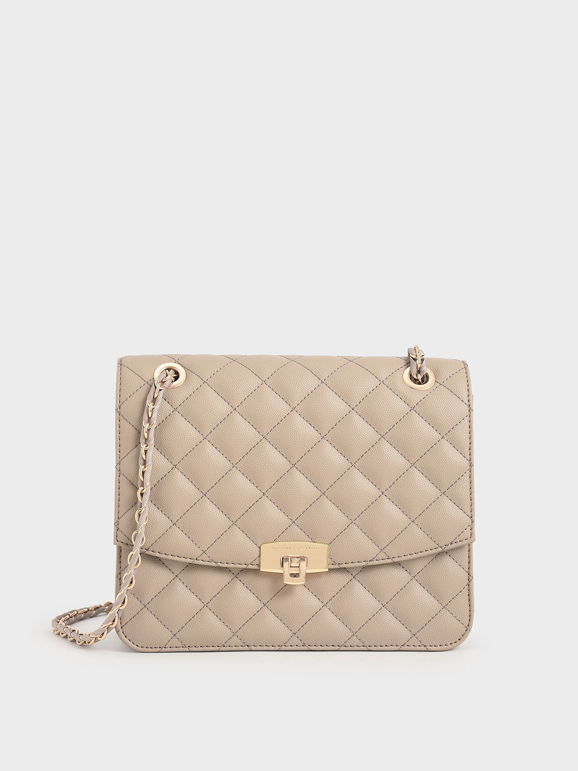 Tas Clutch Quilted Chain Strap, Sand, hi-res