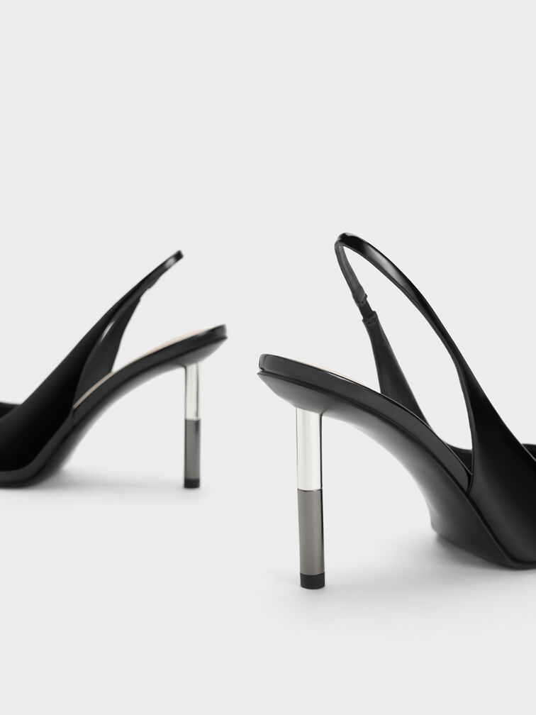 Sepatu Slingback Pumps Cylindrical Metallic Heel Patent, Black Patent, hi-res