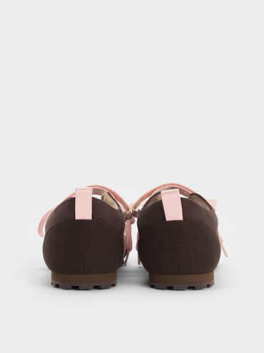 Silko Faux Suede Satin-Lace Ballet Sneakers, Dark Brown Textured, hi-res