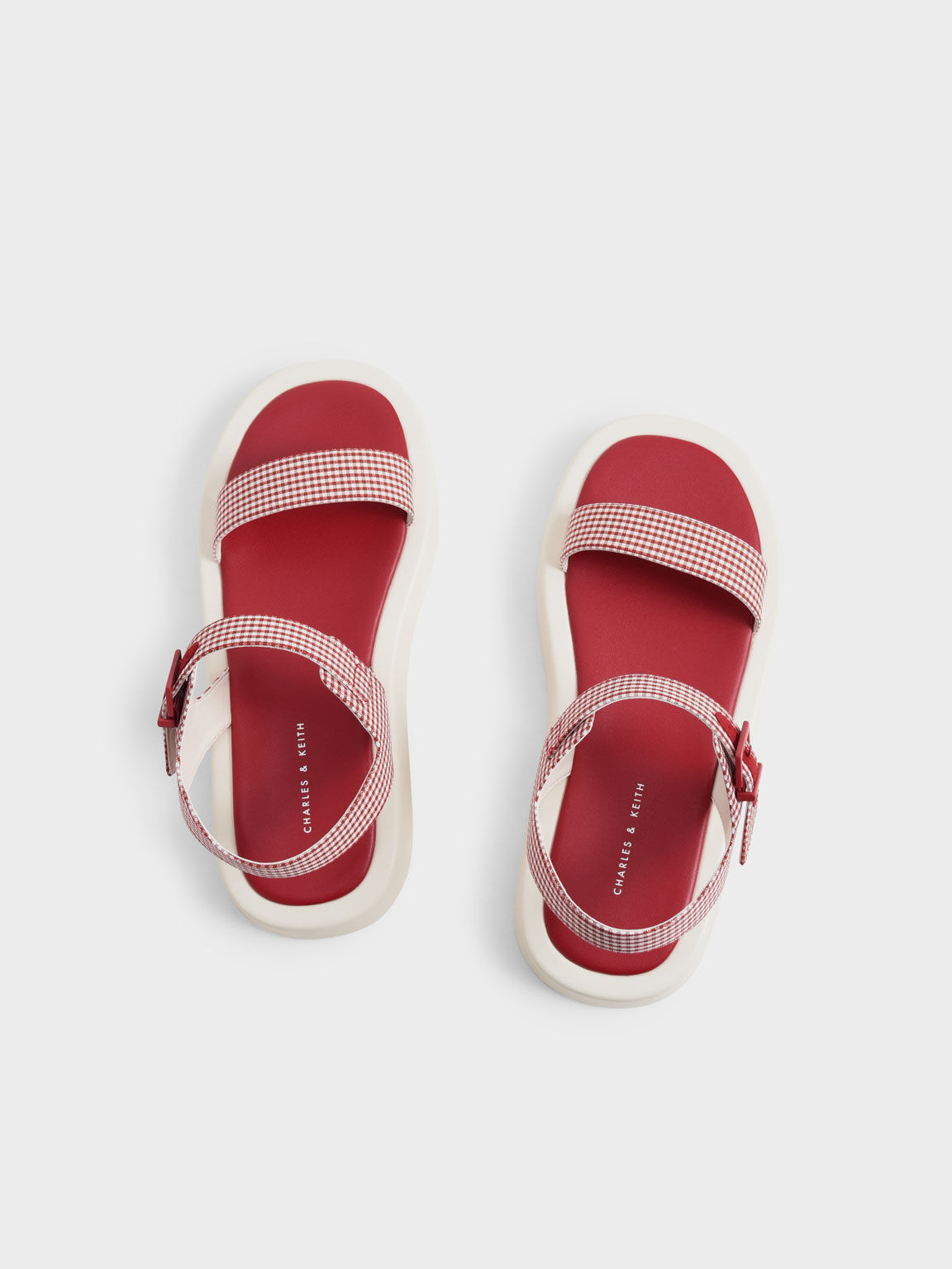 Sandal Flatform Check-Print, Red, hi-res