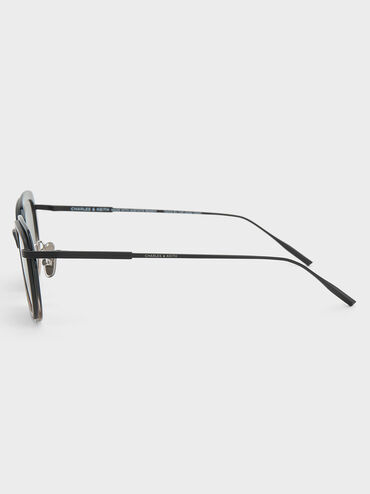 Kacamata Geometric-Frame Metallic Rim, Black, hi-res