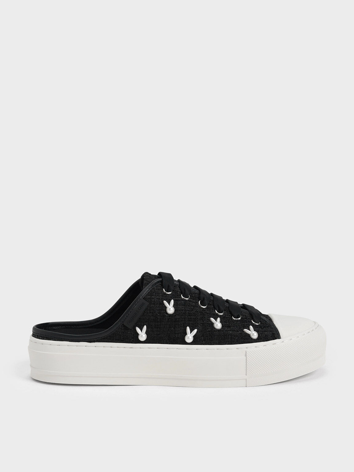 Sepatu Sneakers Slip-On Bunny Tweed, Black, hi-res