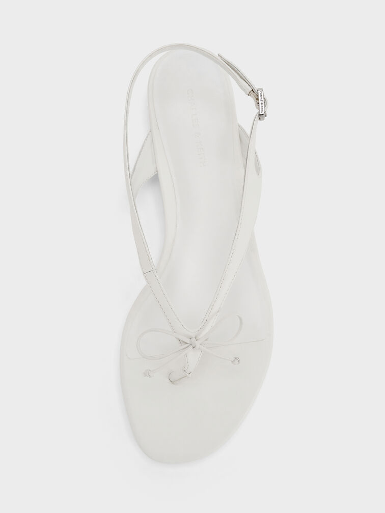Sandal Thong Slingbacks Bow, White, hi-res