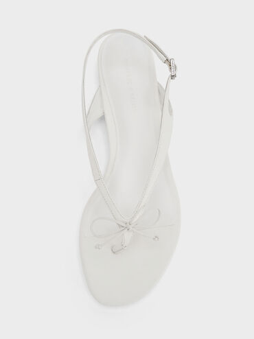 Sandal Thong Slingbacks Bow, White, hi-res