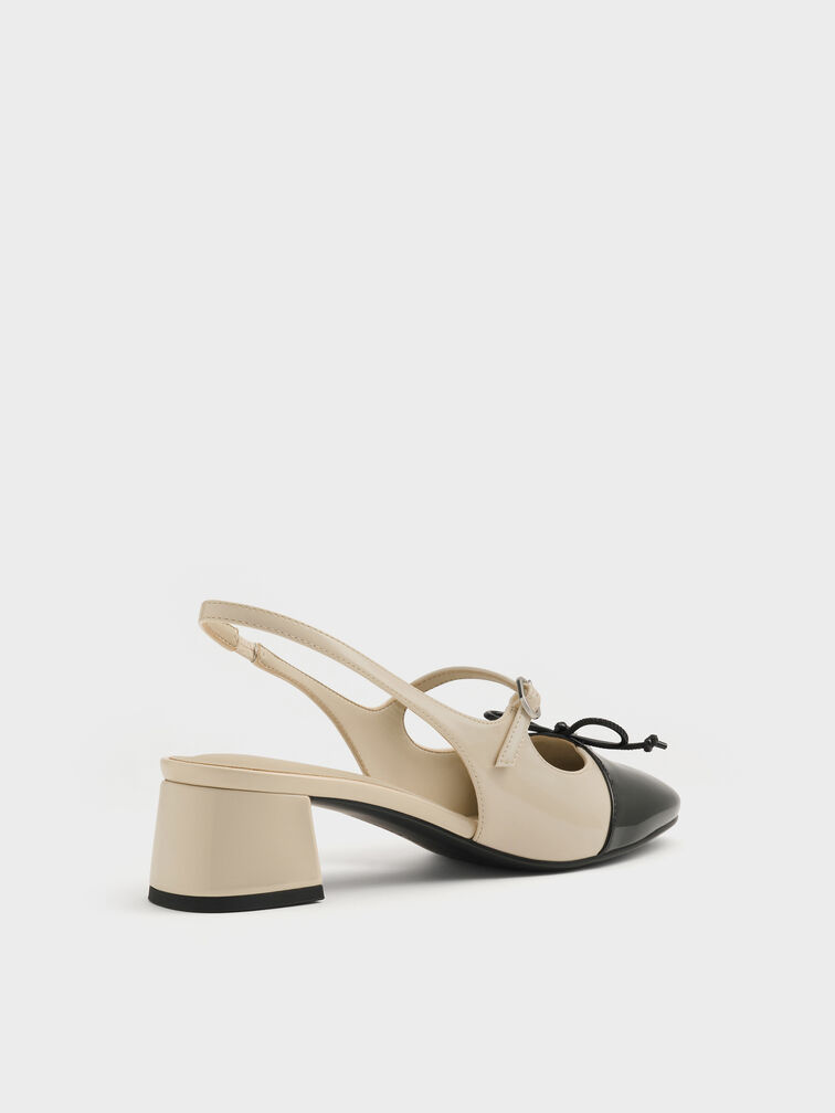 Sepatu Pumps Slingback Bow Two-Tone Patent, Chalk, hi-res
