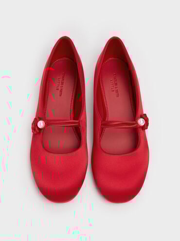 Sepatu Flats Mary Jane Knot-Pearl Orinda Girls, Red, hi-res